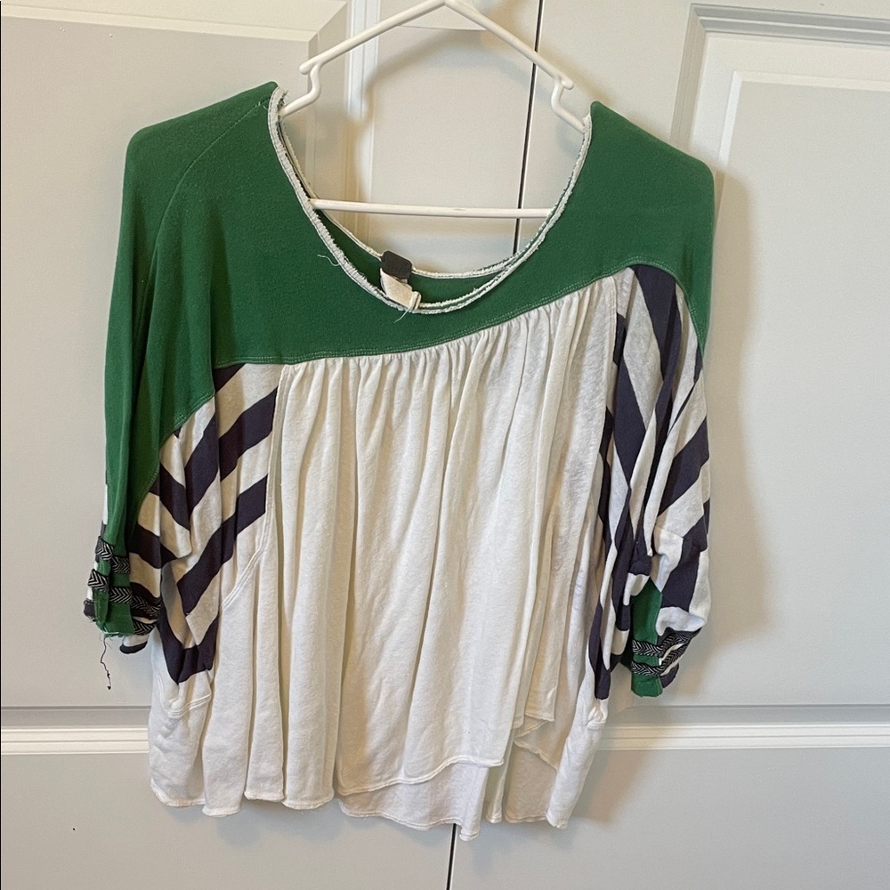 Green and White Striped Women's Top